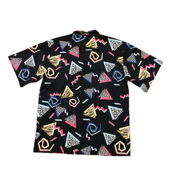 80s mens colorful geometric short sleeve shirt Button up retro stranger things - Picture 2 of 7